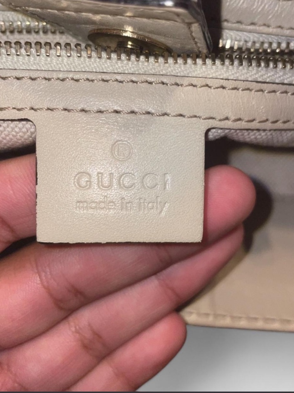 Gucci Beige GG Canvas Tote with Cream Leather Trim and Web Stripe - Picture 4 of 4